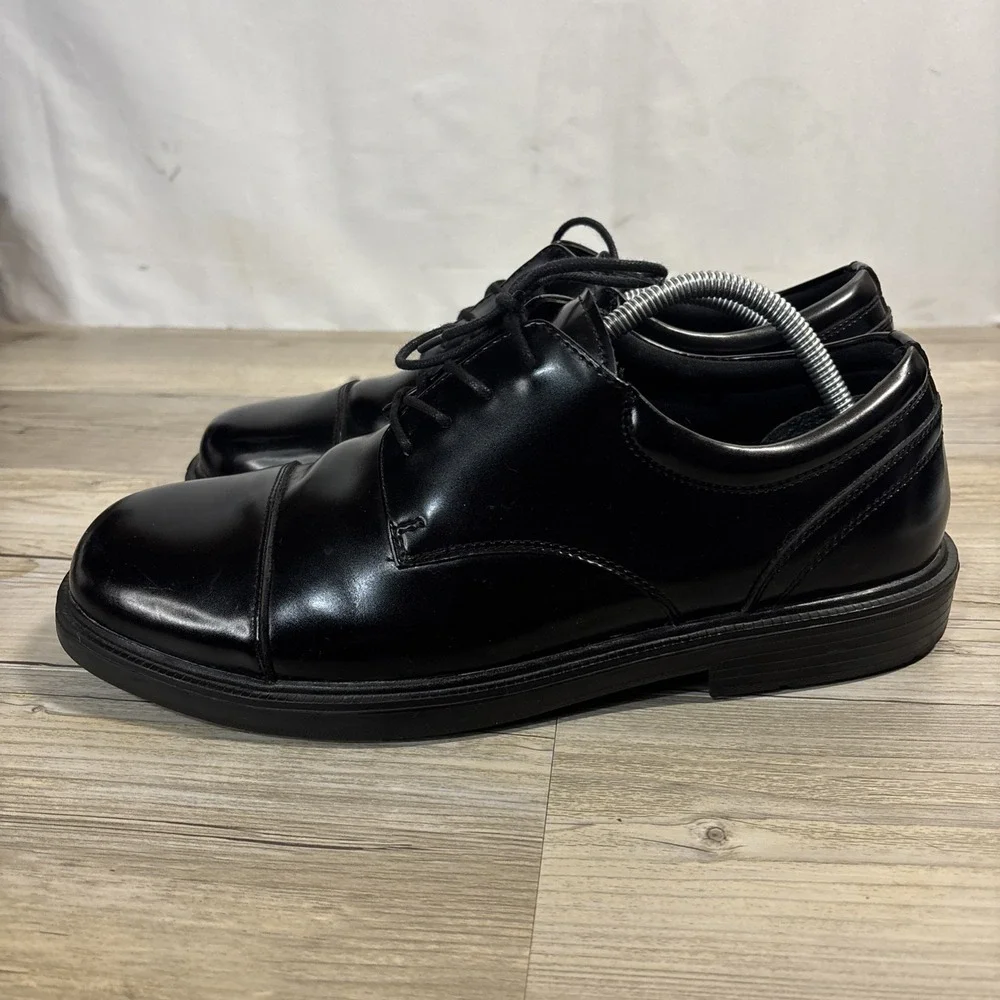 Mens 11.5 Nunn Bush Genuine Leather Kore Pro Cap Toe Oxford Black Slip Resistant